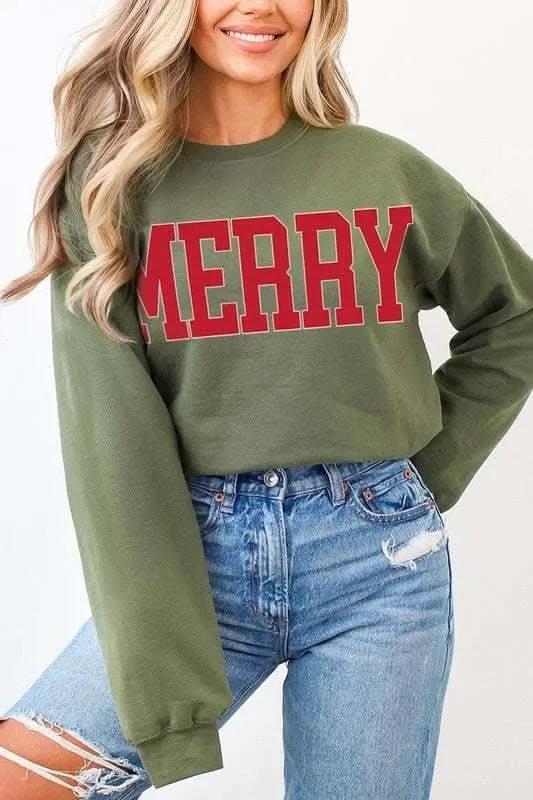 Merry Graphic Fleece Sweatshirts - Love Salve